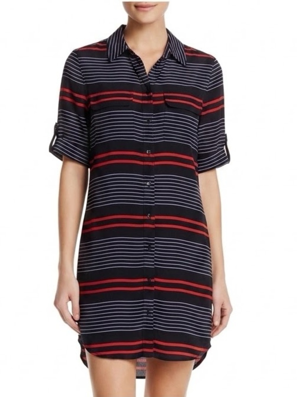 EQUIPMENT Femme NWOT 100% Silk Striped Slim Signature Shirt Dress XS Blue Red